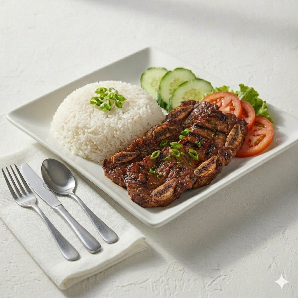 Steamed Beef Rice 400. Grilled Beef Short Ribs with Steamed Rice