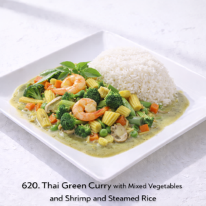 620. Thai Green Curry with Mixed Vegetables and Steamed Rice